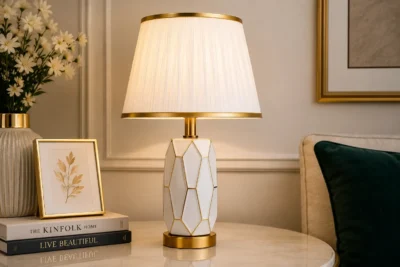 Modern White & Gold Ceramic Table Lamp