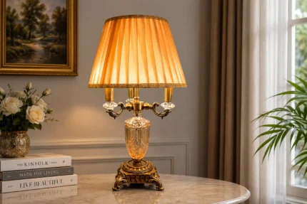Luxury 3-Light Amber Crystal Table Lamp