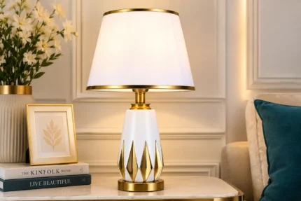 Modern White & Gold Ceramic Table Lamp
