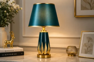 Emerald Luxe Ceramic Table Lamp with Gold Accents