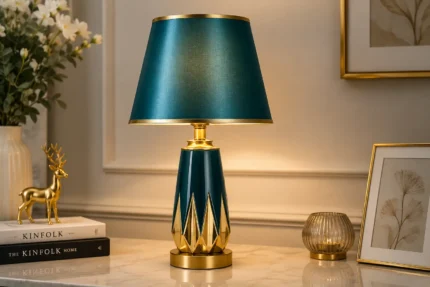 Emerald Luxe Ceramic Table Lamp with Gold Accents