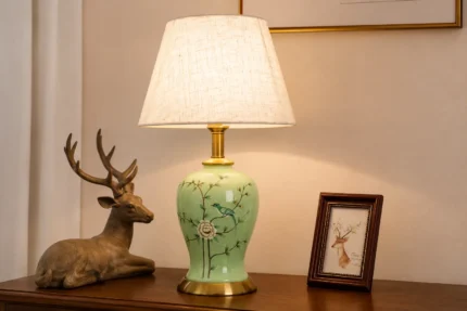 Elegant Green Ceramic Floral Table Lamp