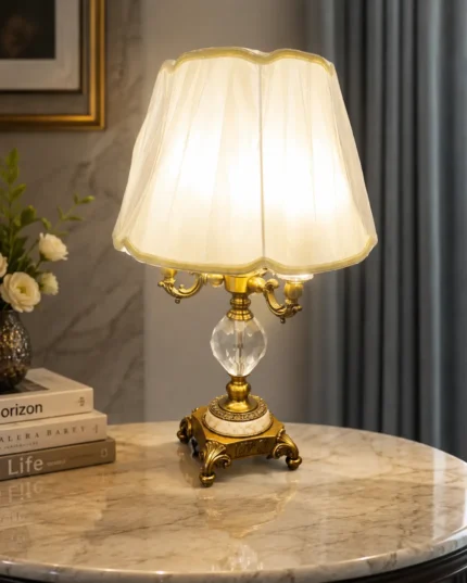 Luxury 3-Light Antique Crystal Marble Table Lamp