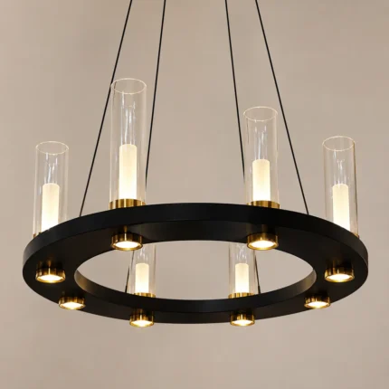 Modern Halo LED Ring Chandelier with Glass Tube Lights