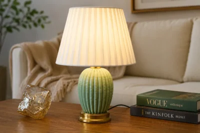 Verdant Ribbed Ceramic Table Lamp