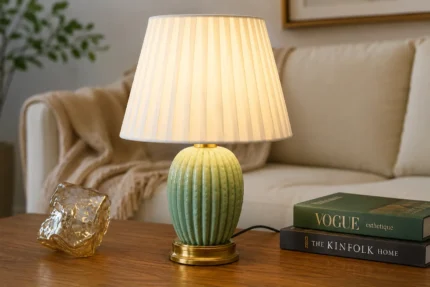 Verdant Ribbed Ceramic Table Lamp