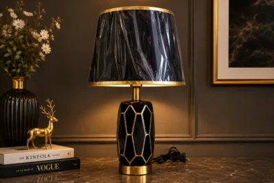 Modern Black & Gold Geometric Ceramic Table Lamp