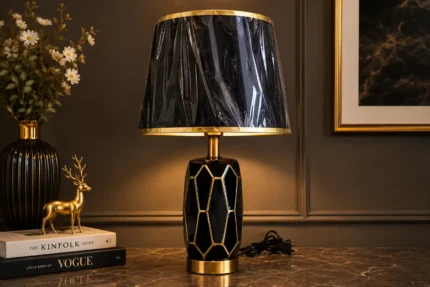 Modern Black & Gold Geometric Ceramic Table Lamp